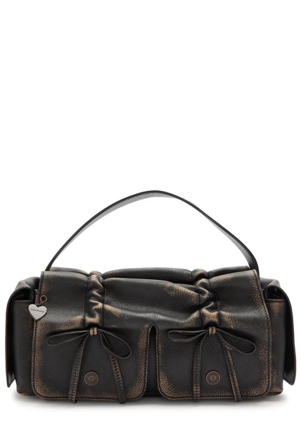 Multipocket faded grained-leather top handle bag 