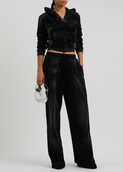 Faded crystal-embellished velour sweatpants