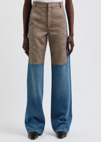 Herringbone tweed-panelled straight-leg jeans 