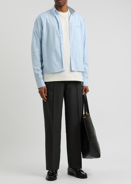 Striped logo-embroidered cotton shirt
