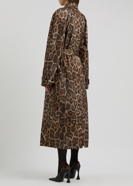 Leopard-print belted woven trench coat