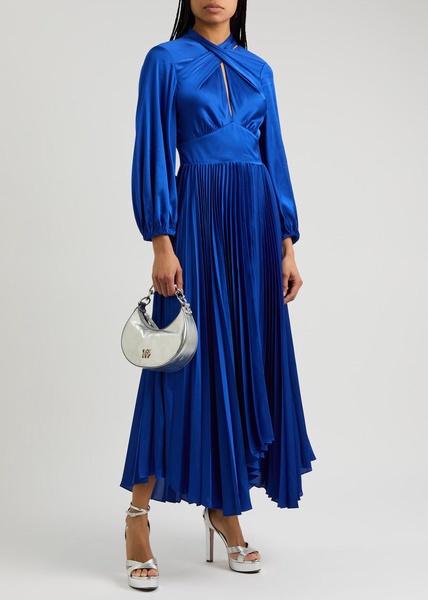 Mahogany pleated satin maxi dress