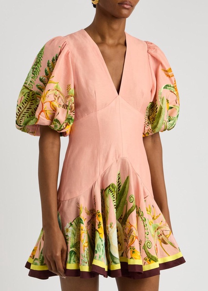 Papaya printed flax-blend mini dress