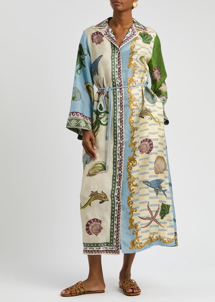 Bath House printed silk maxi shirt dress