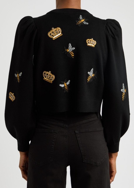 Kitty appliquéd stretch-wool cardigan