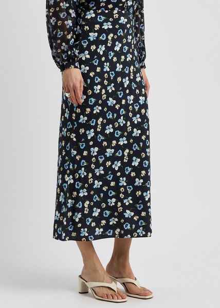 Clover printed silk-blend midi skirt