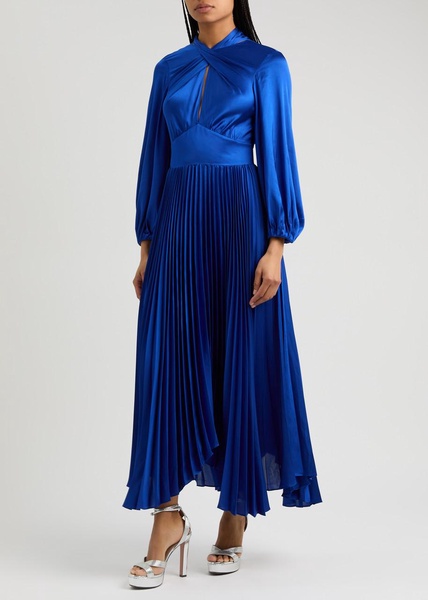 Mahogany pleated satin maxi dress