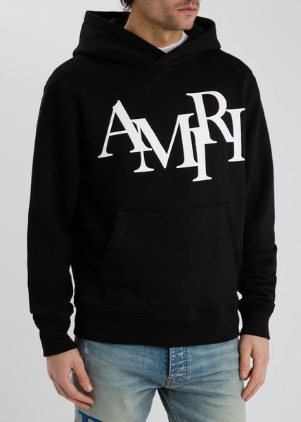 Staggered hooded cotton sweatshirt