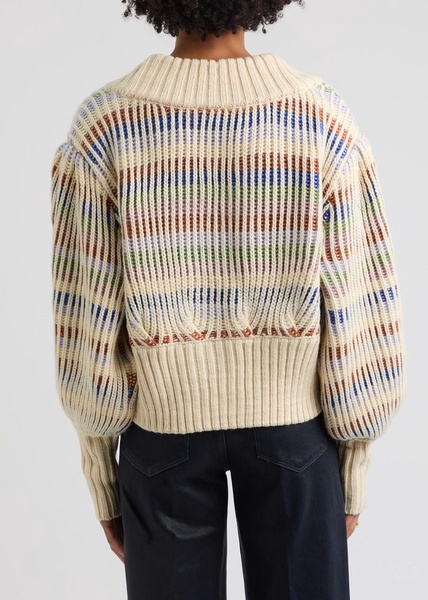 Striped ribbed-knit cardigan