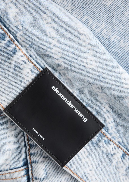Logo-print bleached denim jacket 