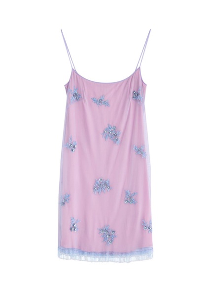 Floral-embellished tulle mini dress