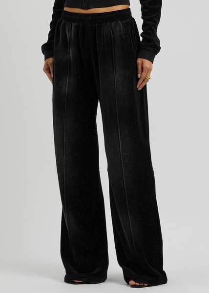 Faded crystal-embellished velour sweatpants