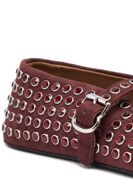 Crystal-embellished suede ballet flats