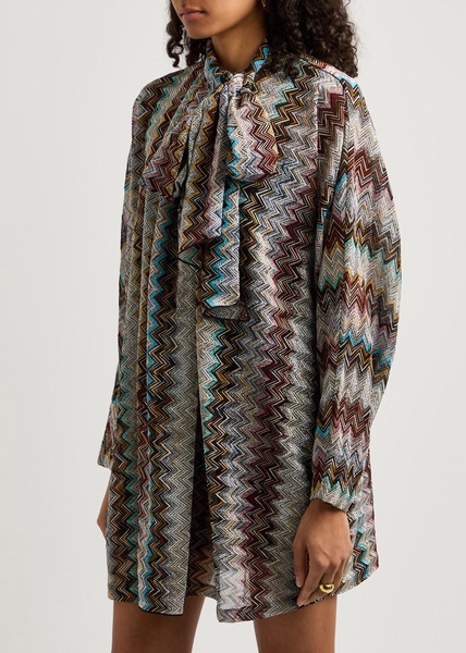 Zigzag-intarsia metallic-knit mini dress