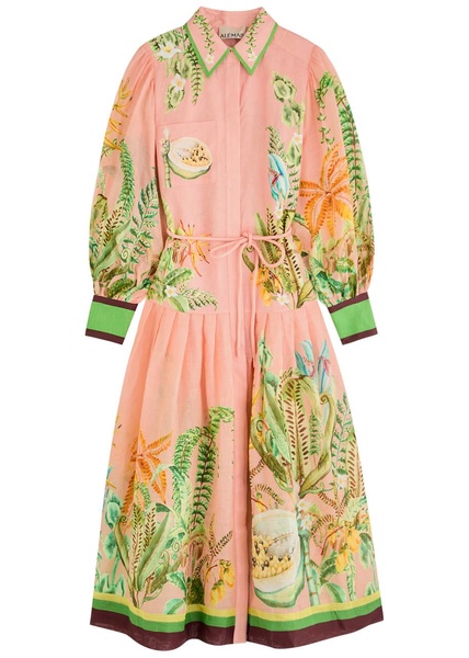 Papaya printed flax maxi shirt dress