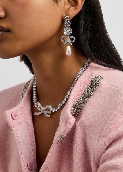 Crystal-embellished bow drop earrings