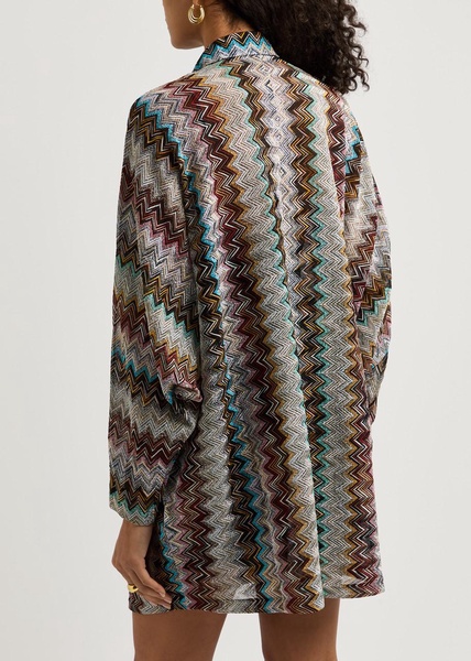 Zigzag-intarsia metallic-knit mini dress