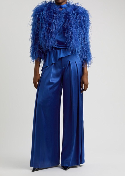 Simon pleated wide-leg satin trousers