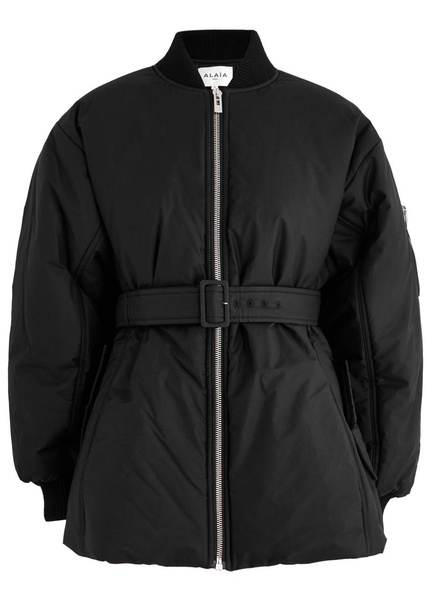 Belted cotton-blend bomber jacket