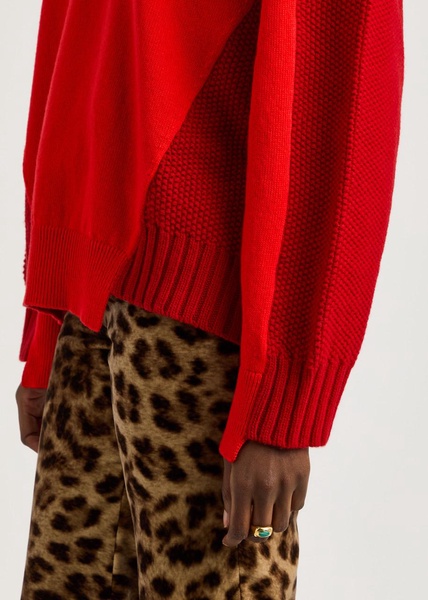 Layered-effect cable-knit wool jumper