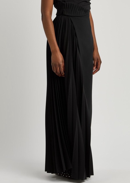 Pleated wrap-effect crepe maxi skirt