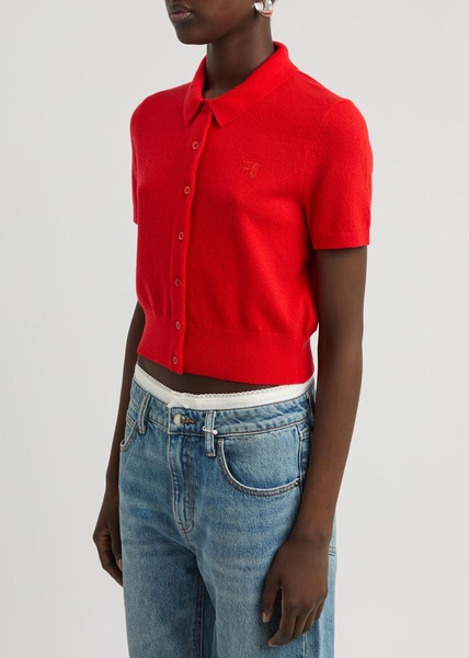 Logo-embroidered cropped wool cardigan