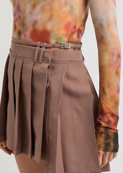 Asymmetric pleated woven mini skirt 