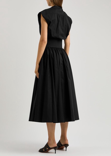 Leather-trimmed cotton maxi dress