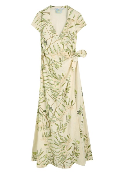 Mara printed linen-blend midi wrap dress