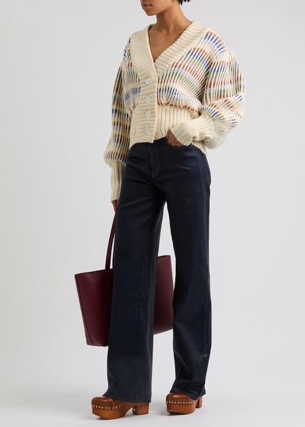 Striped ribbed-knit cardigan