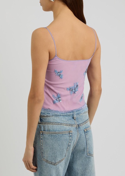 Floral-embellished tulle top 