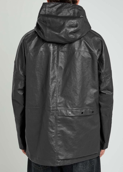 Logo panelled hooded leather jacket
