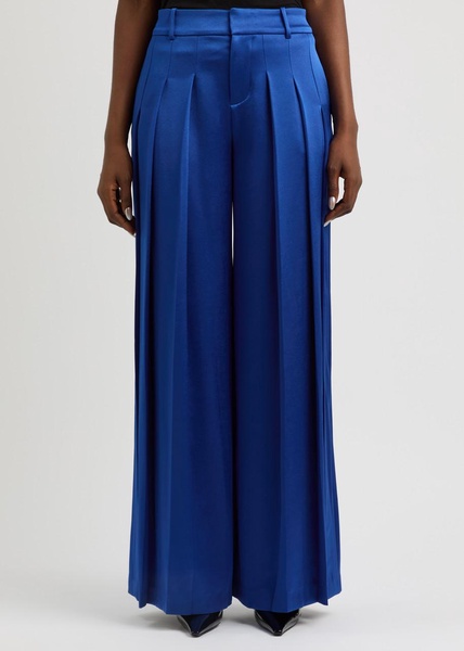 Simon pleated wide-leg satin trousers