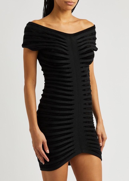 Off-the-shoulder ribbed mini dress 