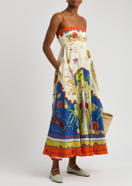 Surrealist printed flax midi dress