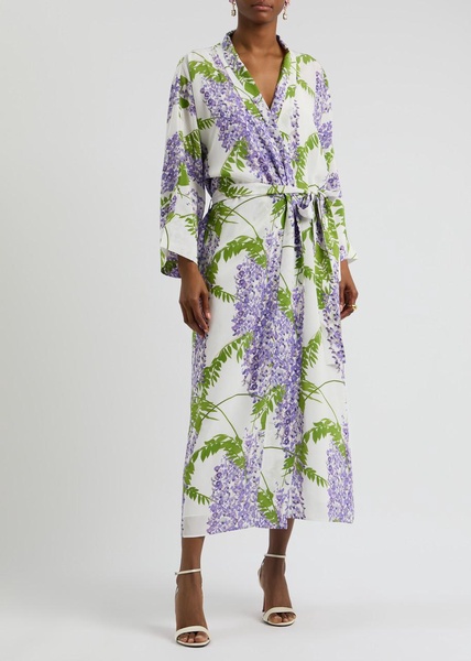 Peignoir printed silk wrap dress