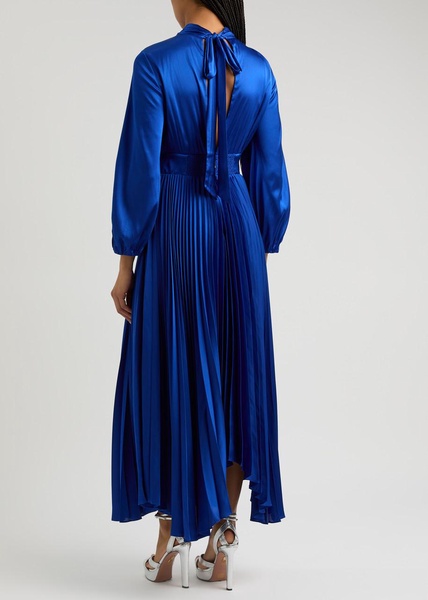 Mahogany pleated satin maxi dress