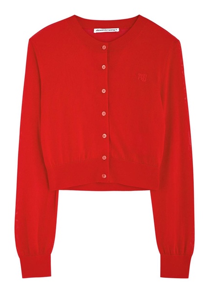 Logo-embroidered cropped fine-knit cardigan