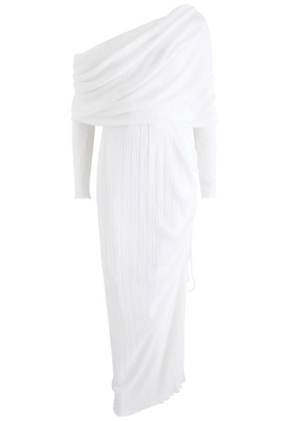 Off-the-shoulder plissé maxi dress 