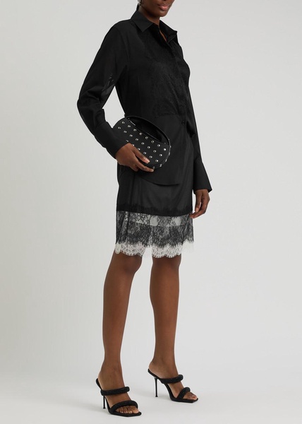Panelled lace and crepe shirt