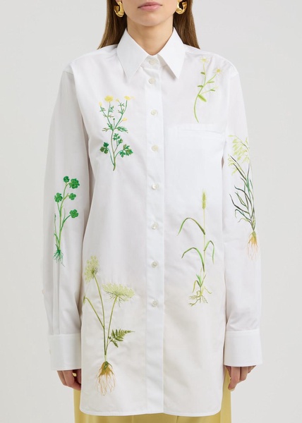 Floral-embroidered cotton shirt