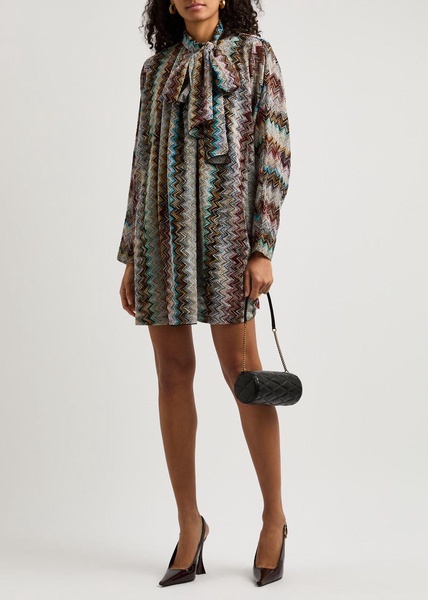 Zigzag-intarsia metallic-knit mini dress