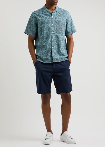 Checked and floral-jacquard cotton shirt 