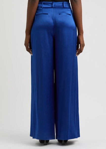 Simon pleated wide-leg satin trousers