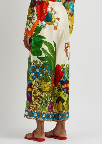 Tiger printed wide-leg silk trousers