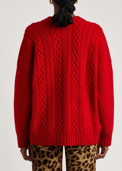 Layered-effect cable-knit wool jumper