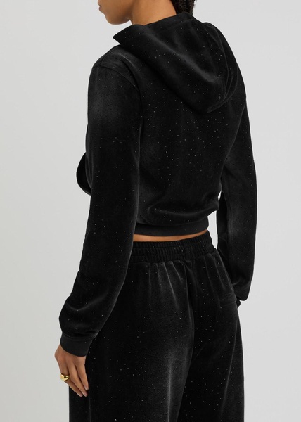 Faded crystal-embellished hooded velour sweatshirt