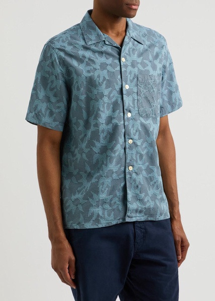 Checked and floral-jacquard cotton shirt 