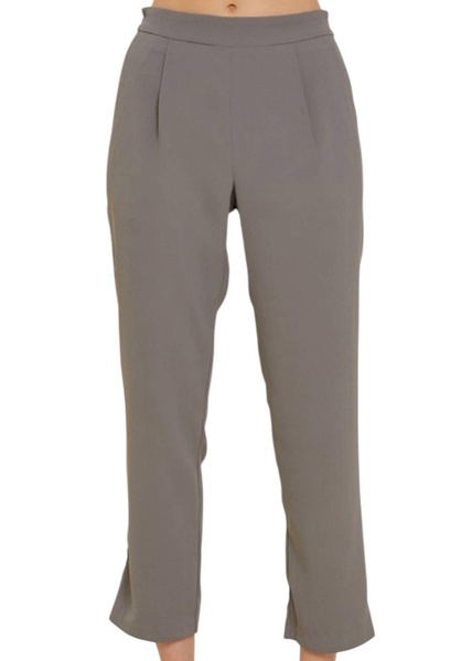 women's mid rise pants with elastic waist and side pockets in grey