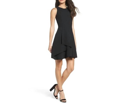 fit and flare sleeveless mini cocktail dress in black